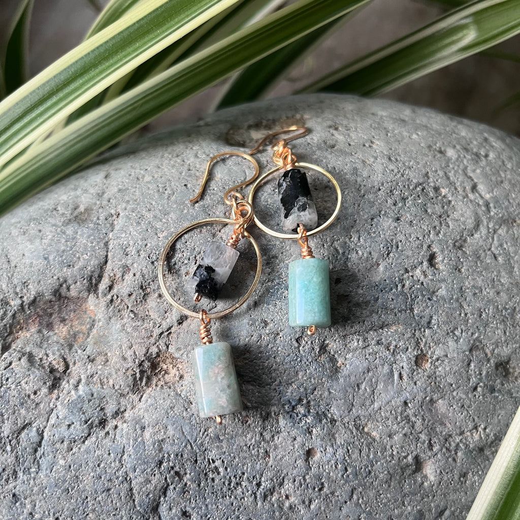 Handmade Peruvian Amazonite & Labradorite Dangling Earrings