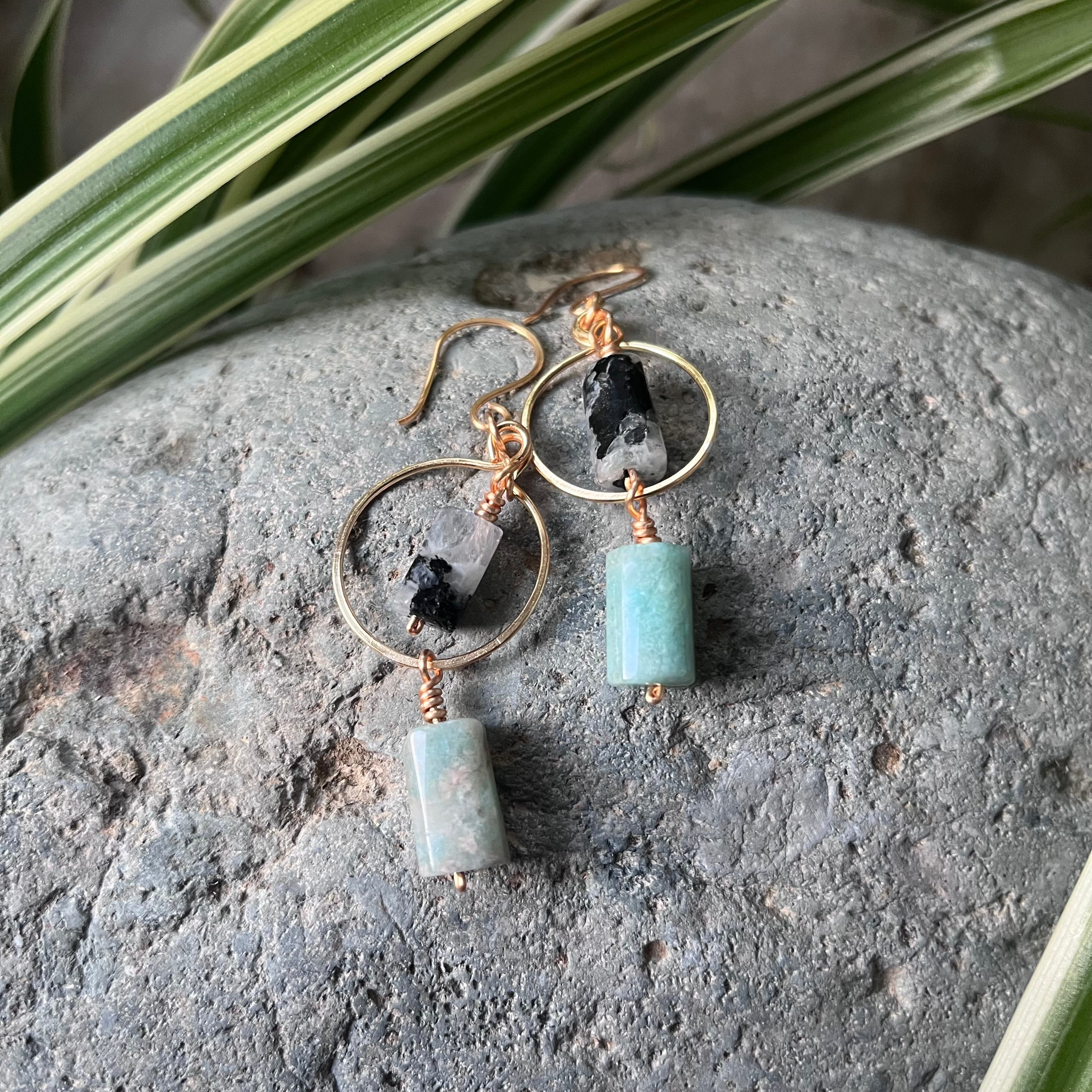 Handmade Peruvian Amazonite & Labradorite Dangling Earrings