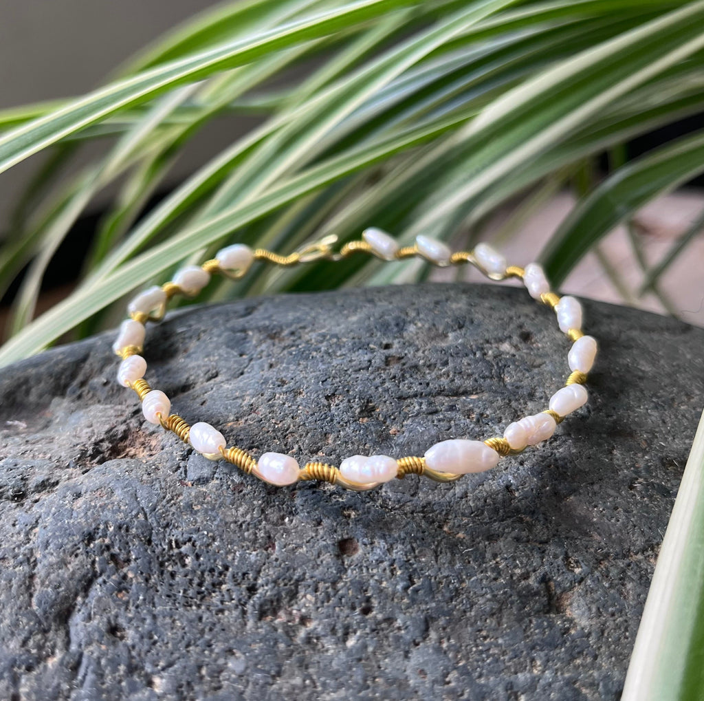 Handmade Gold Wire Pearl Bangle