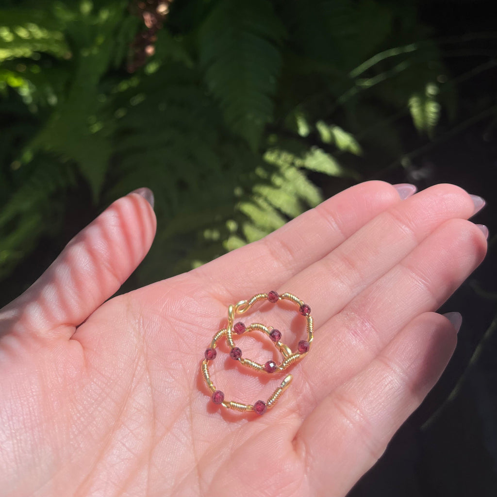 Handmade Gold Wire Red Garnet Adjustable Ring