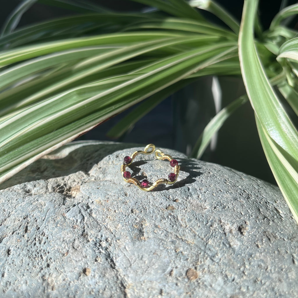 Handmade Gold Wire Red Garnet Adjustable Ring