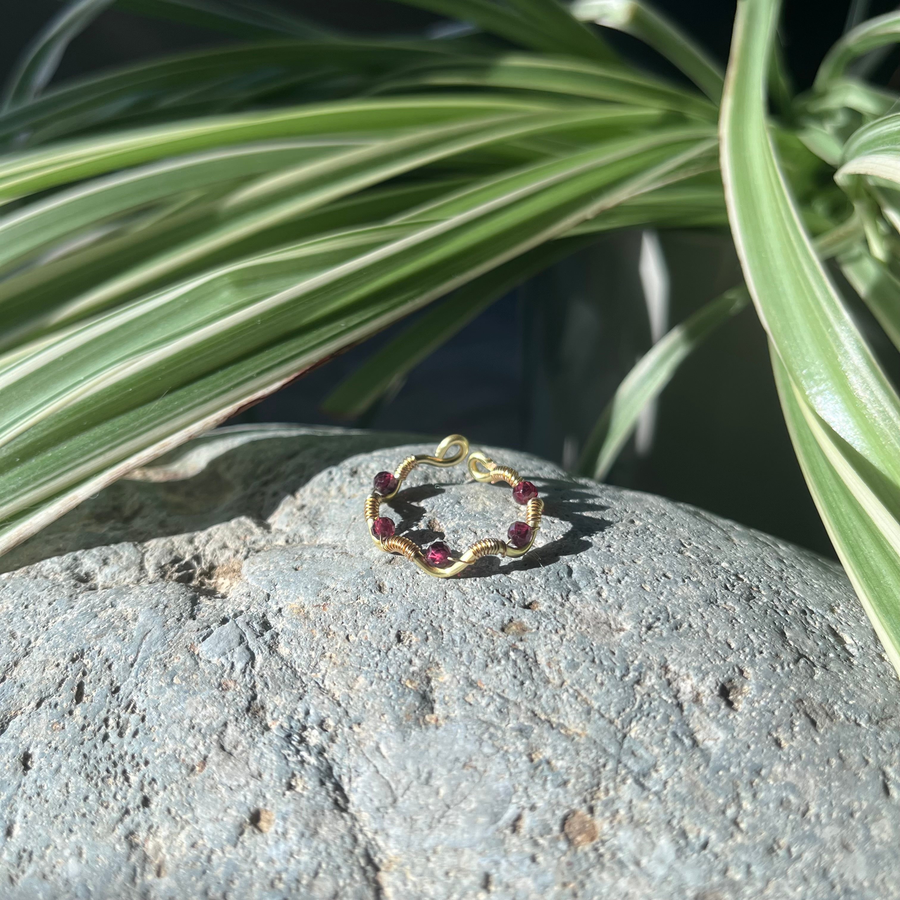 Handmade Gold Wire Red Garnet Adjustable Ring