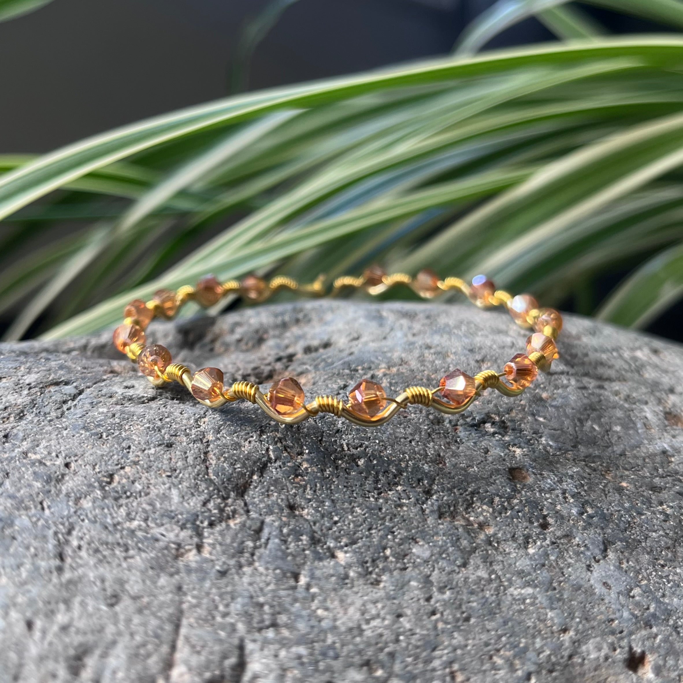 Handmade Gold Wire Glass Bead Bangle