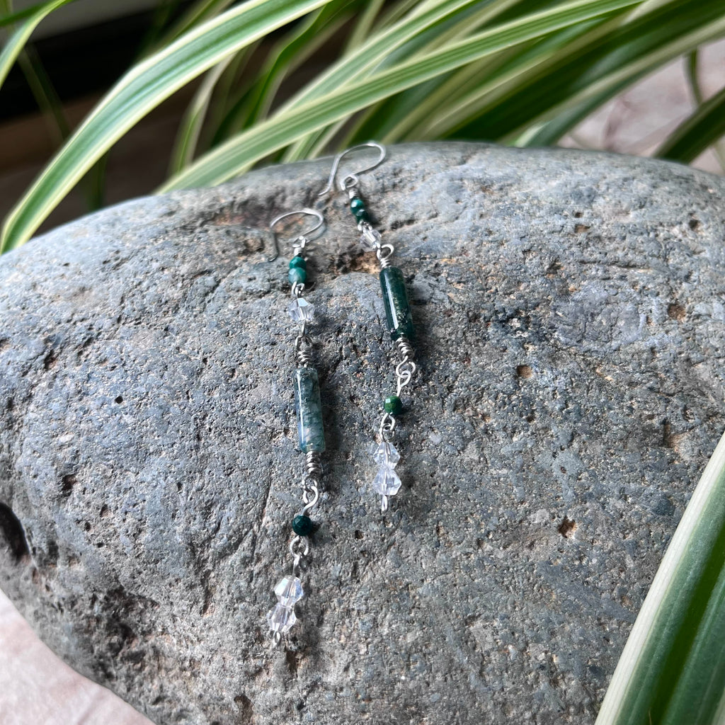 Handmade Green Moss Agate Dangling Earrings