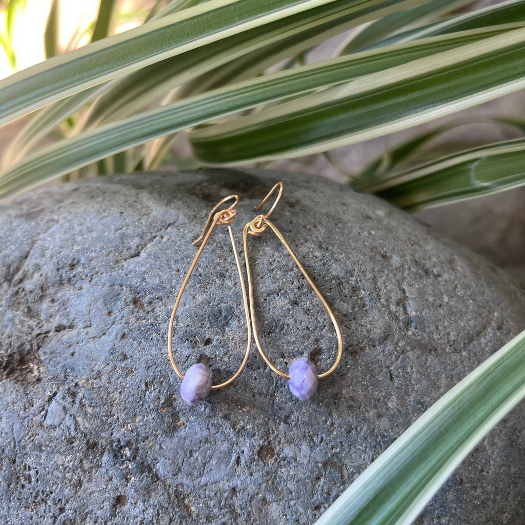 Handmade Purple Tiffany Jasper/Blue Amazonite Hoop Earrings