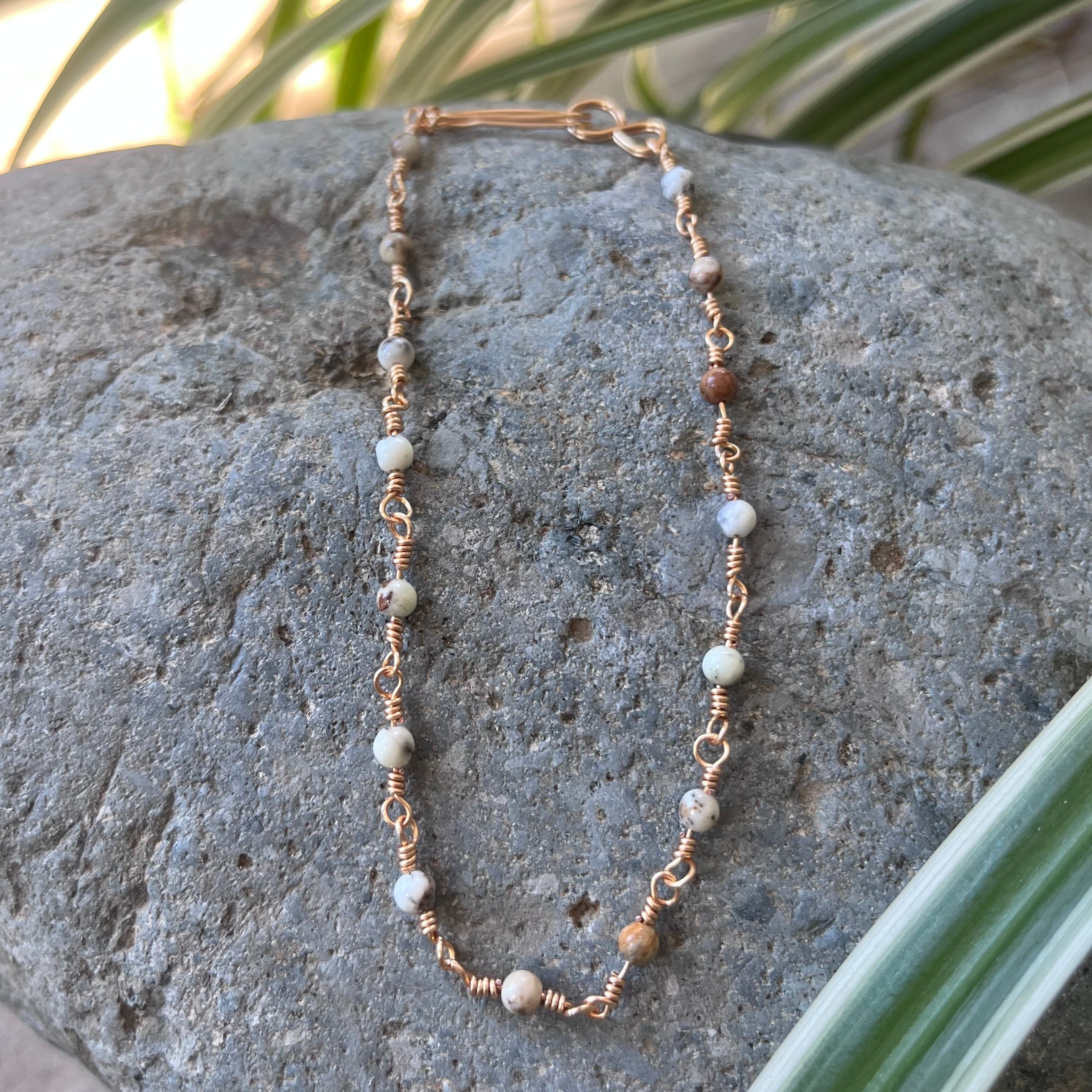 Handmade Gold Chainlink Chrysoprase Anklet