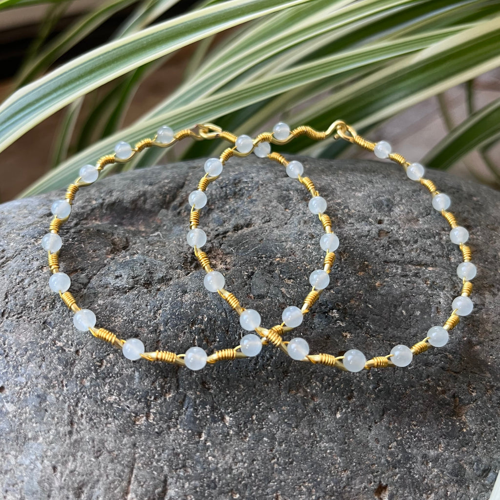 Handmade Gold Wire Grey Blue Jade Bangle