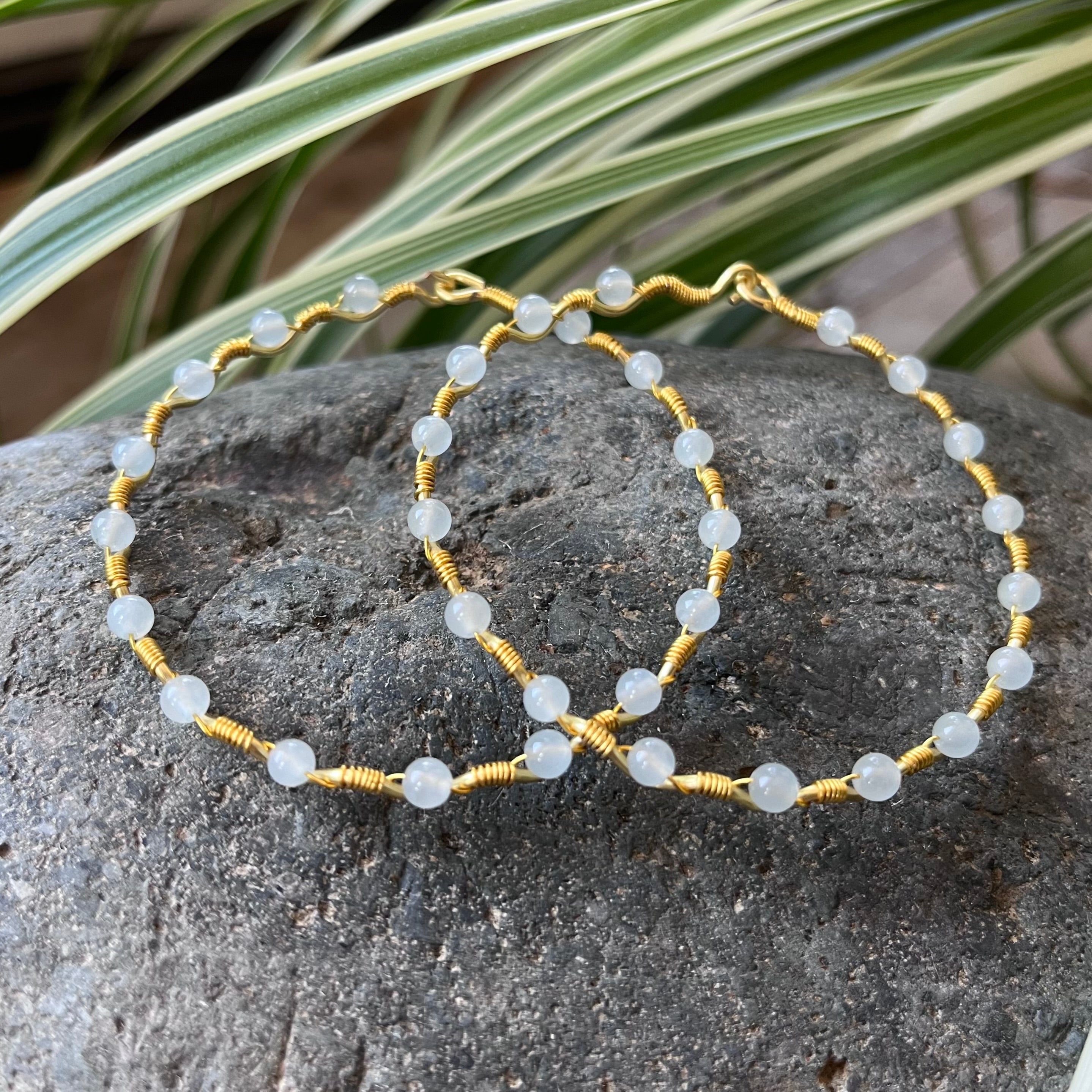 Handmade Gold Wire Grey Blue Jade Bangle