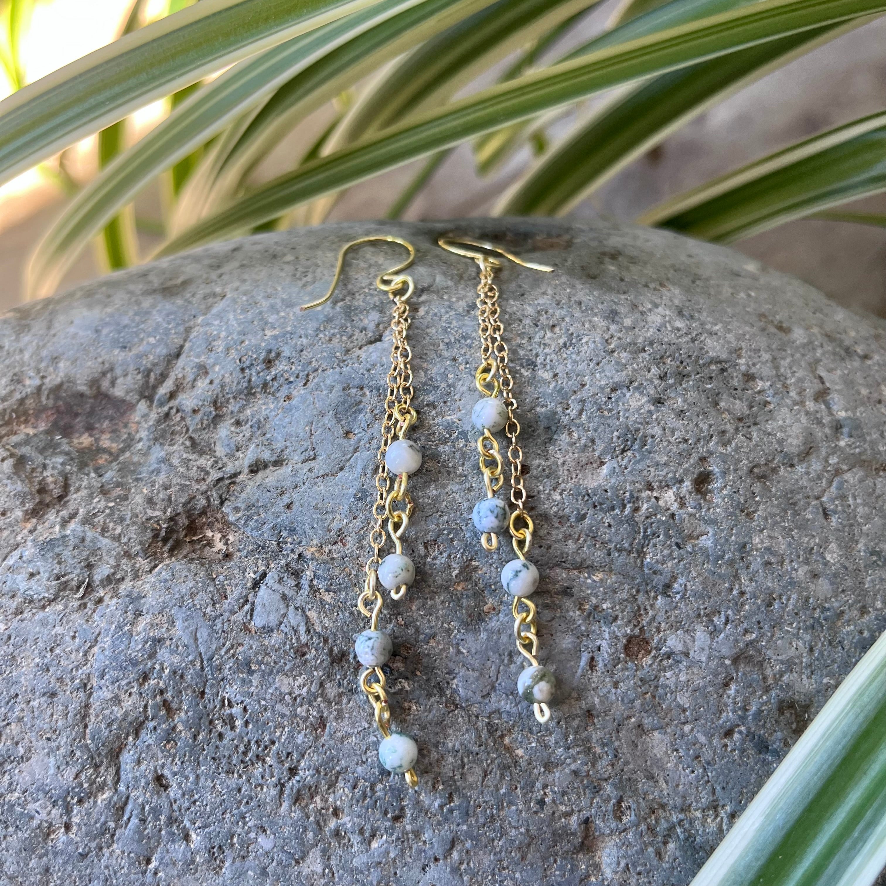 Handmade Moss Agate Dangling Earrings