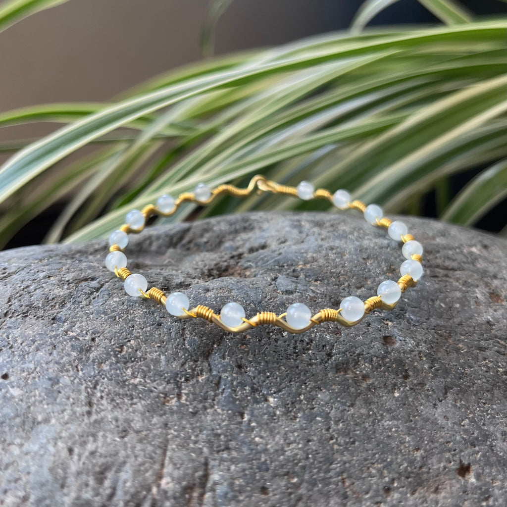 Handmade Gold Wire Grey Blue Jade Bangle