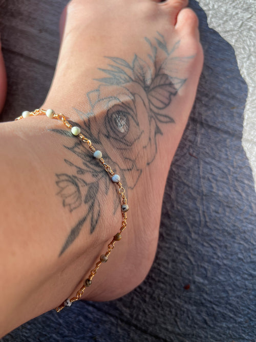 Handmade Gold Chainlink Chrysoprase Anklet