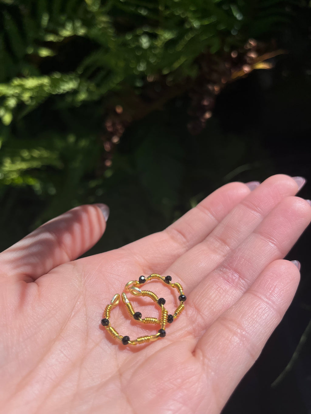 Handmade Gold Wire Black Tourmaline Adjustable Ring