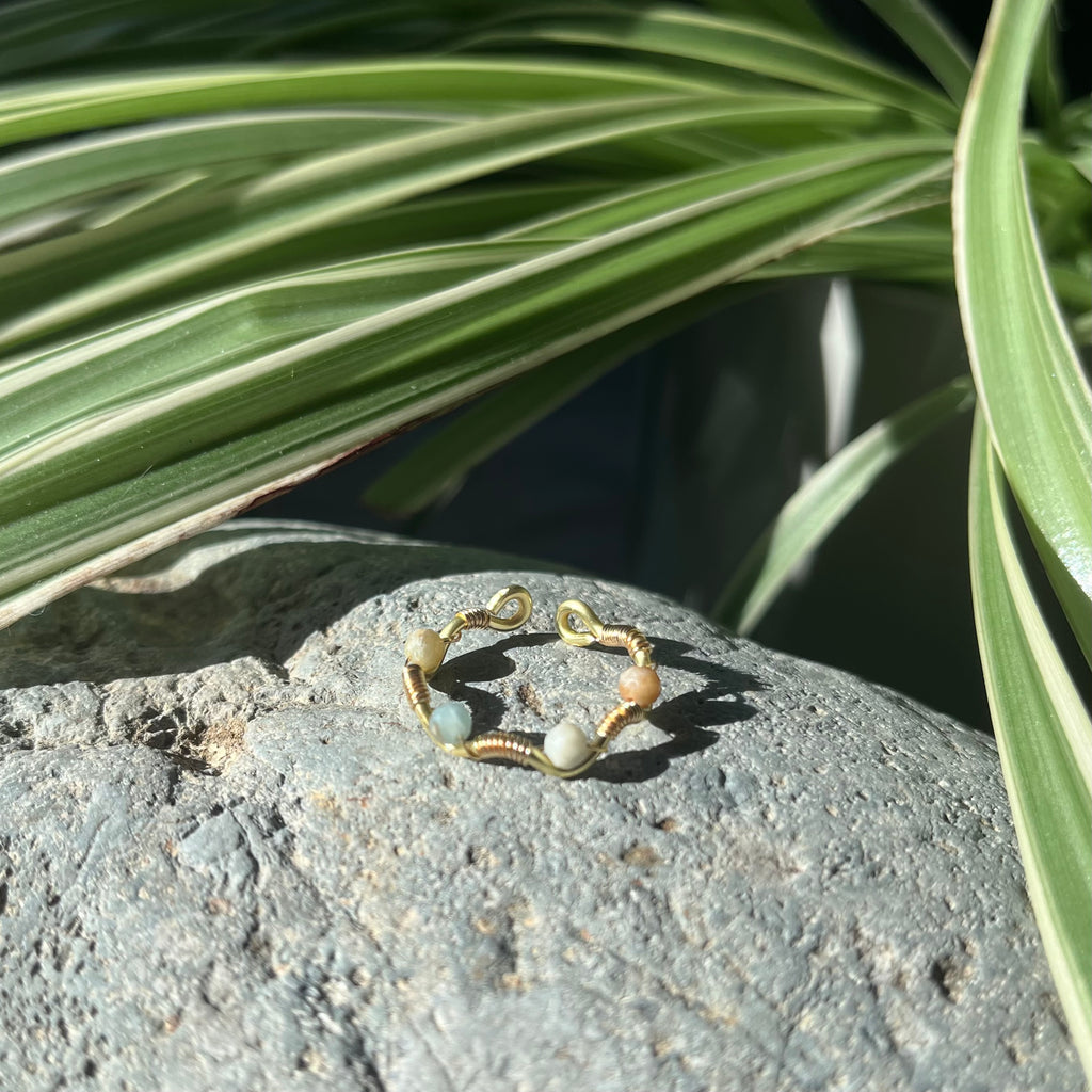 Handmade Gold Wire Amazonite Adjustable Ring