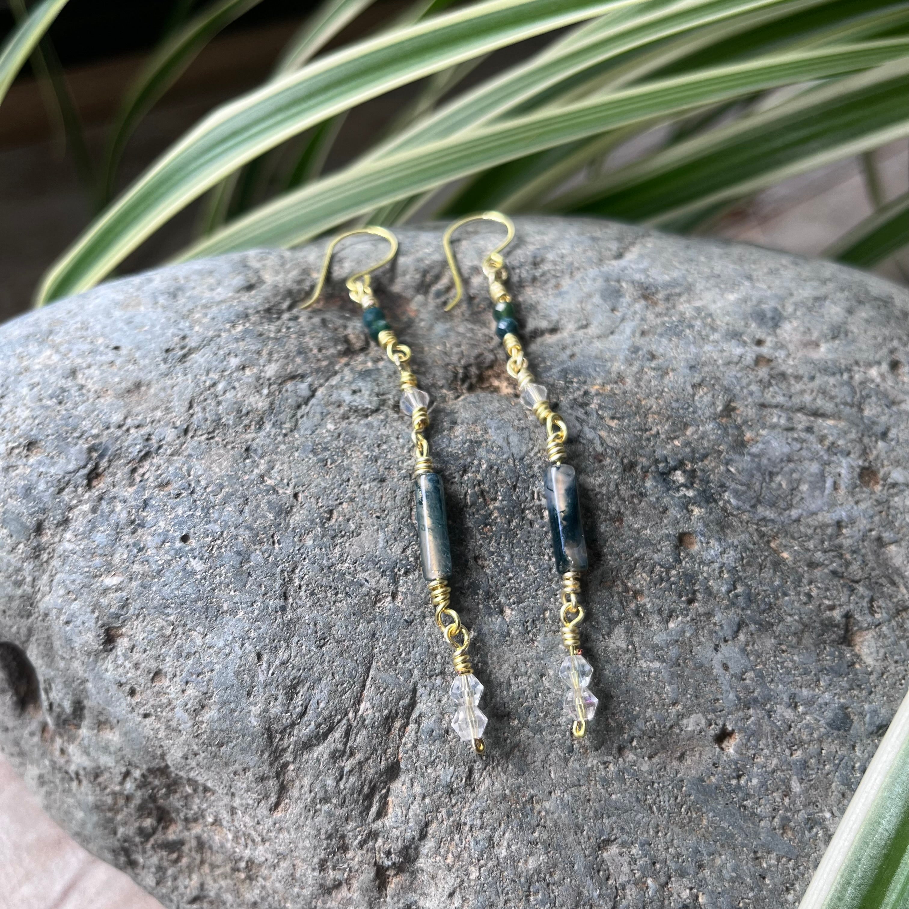 Handmade Green Moss Agate Dangling Earrings