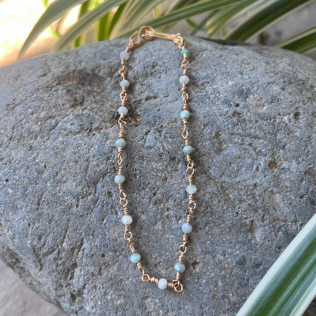 Handmade Gold Chainlink Burmese Jade Anklet