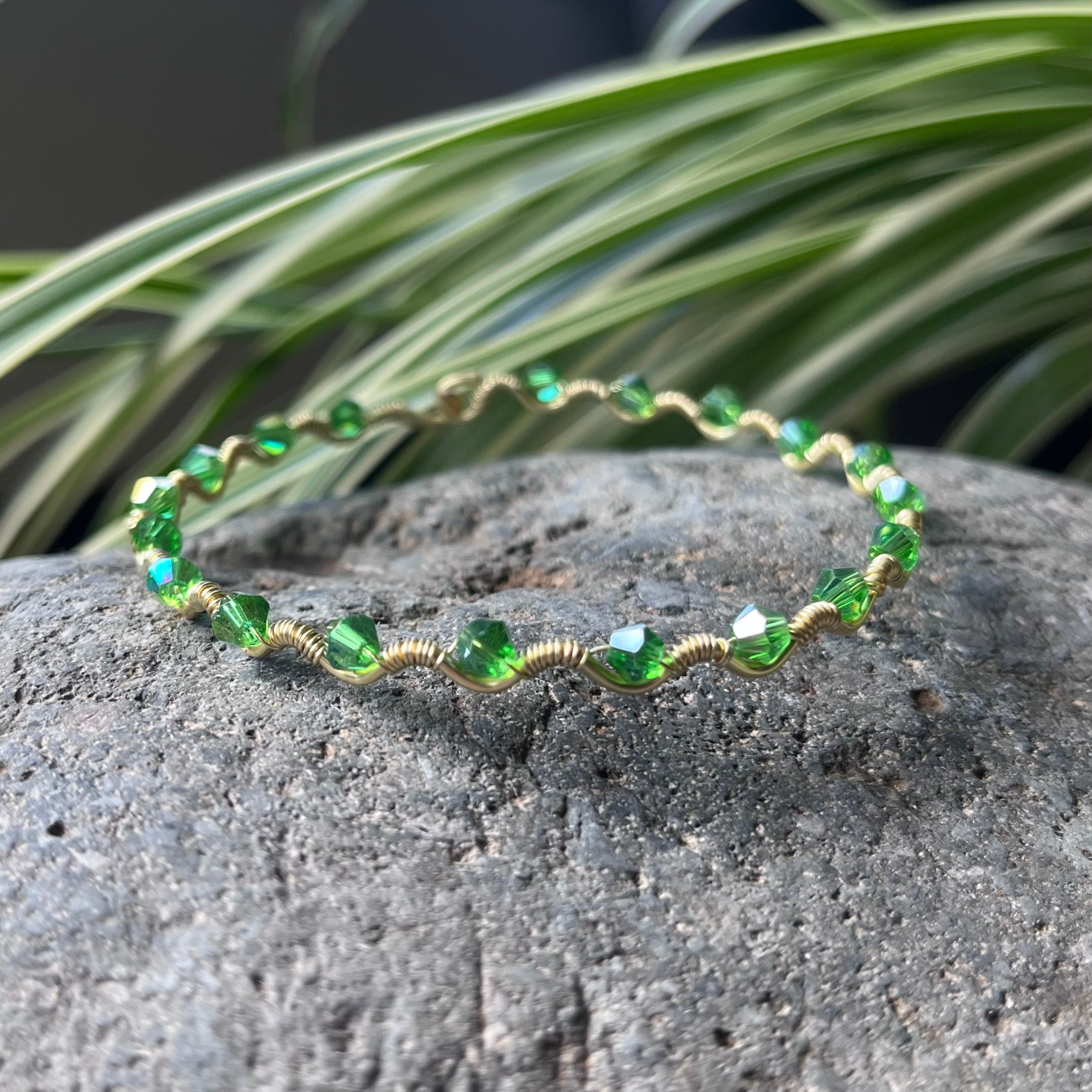 Handmade Gold Wire Glass Bead Bangle