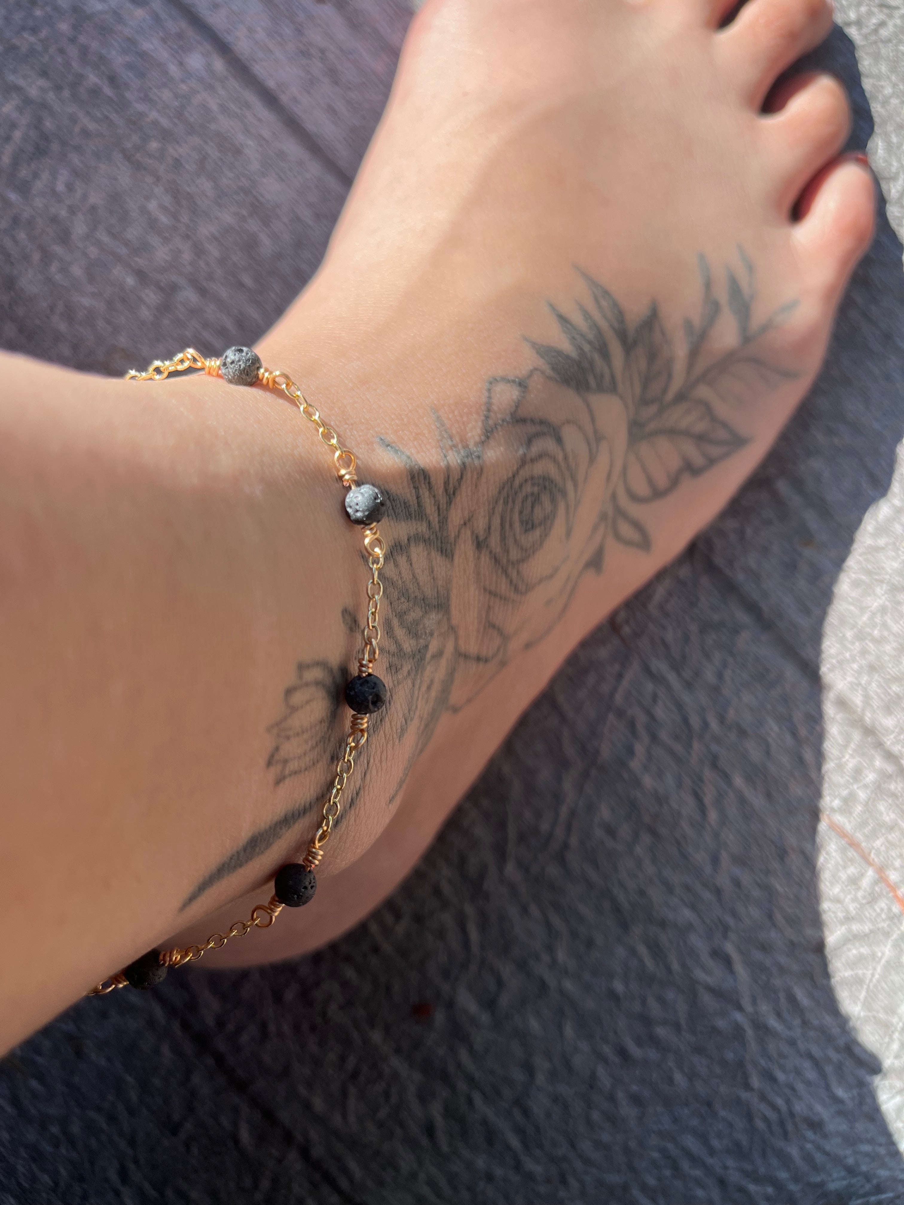 Handmade Gold Chain Lava Rock Anklet