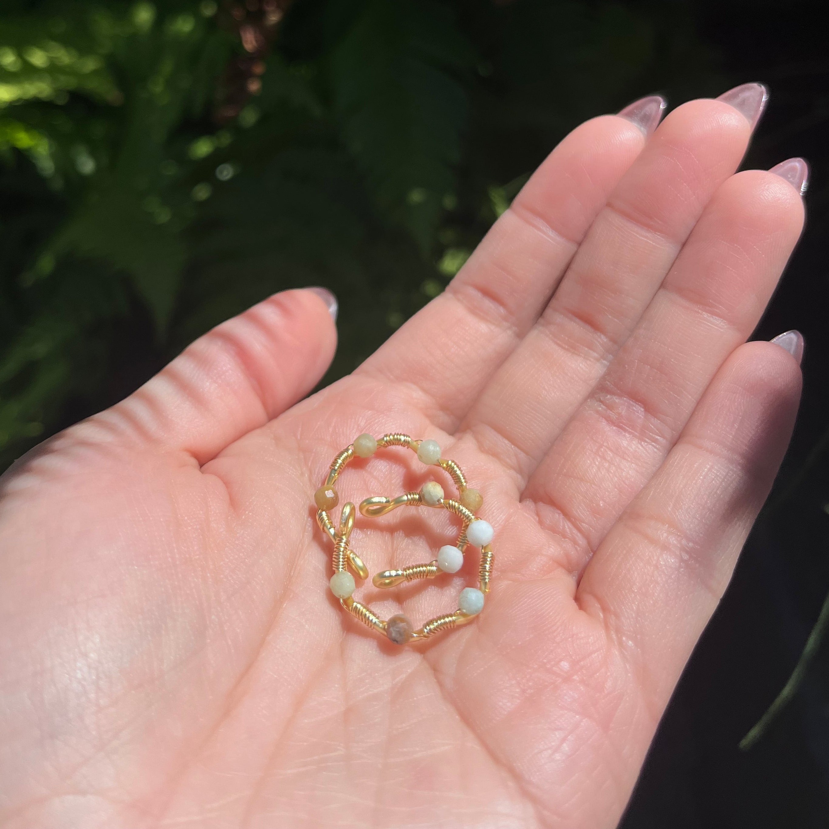 Handmade Gold Wire Amazonite Adjustable Ring