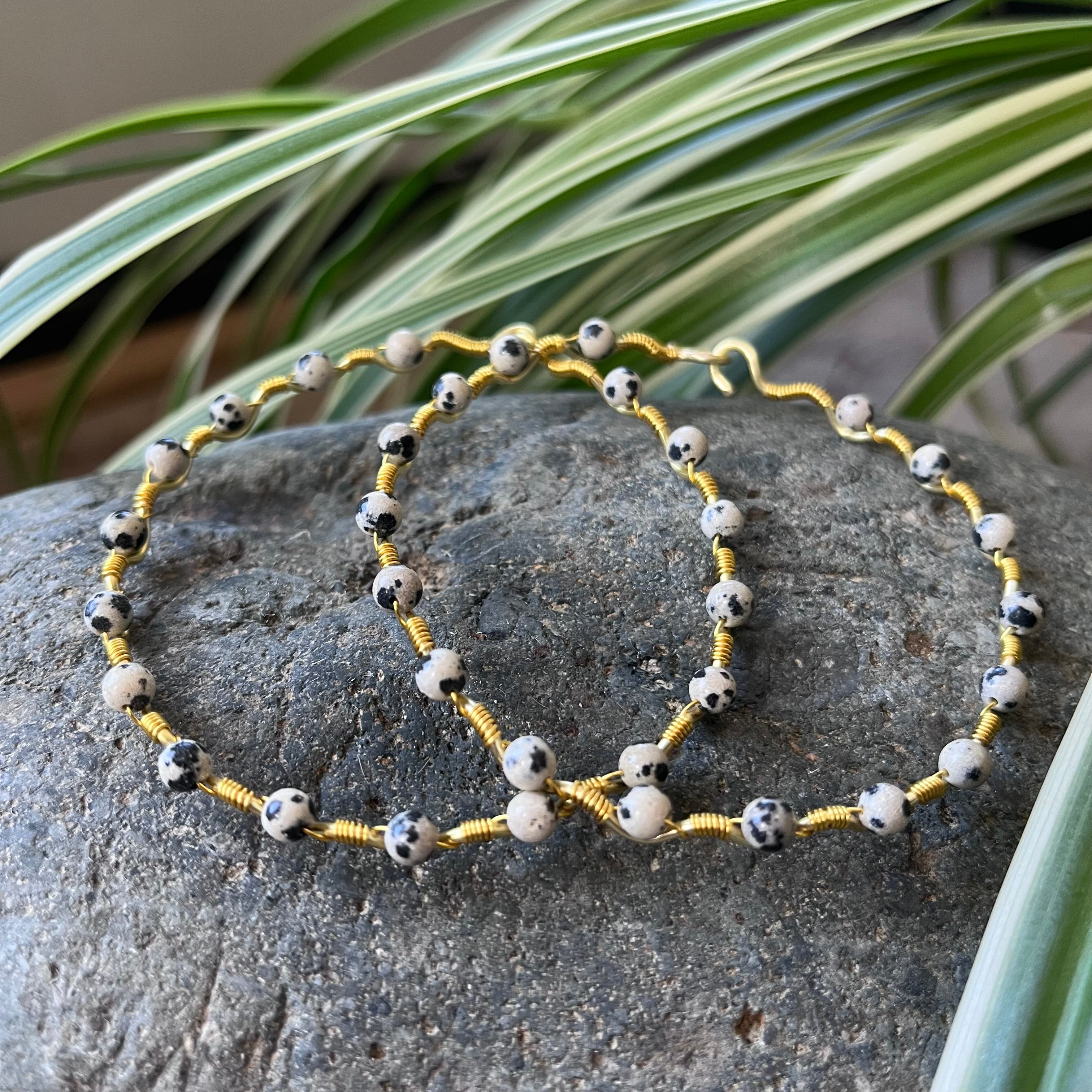 Handmade Gold Wire Dalmation Jasper Bangle