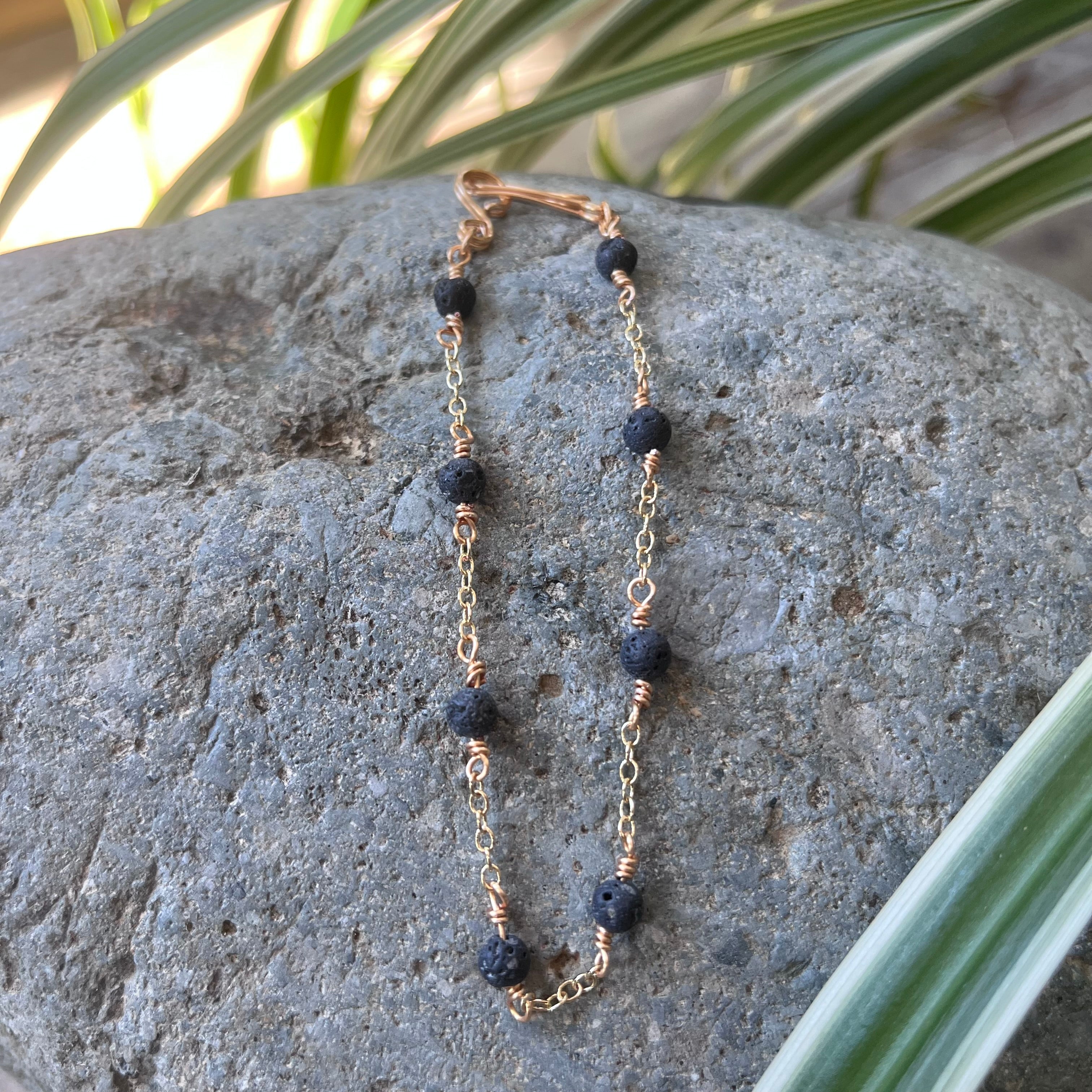 Handmade Gold Chain Lava Rock Anklet