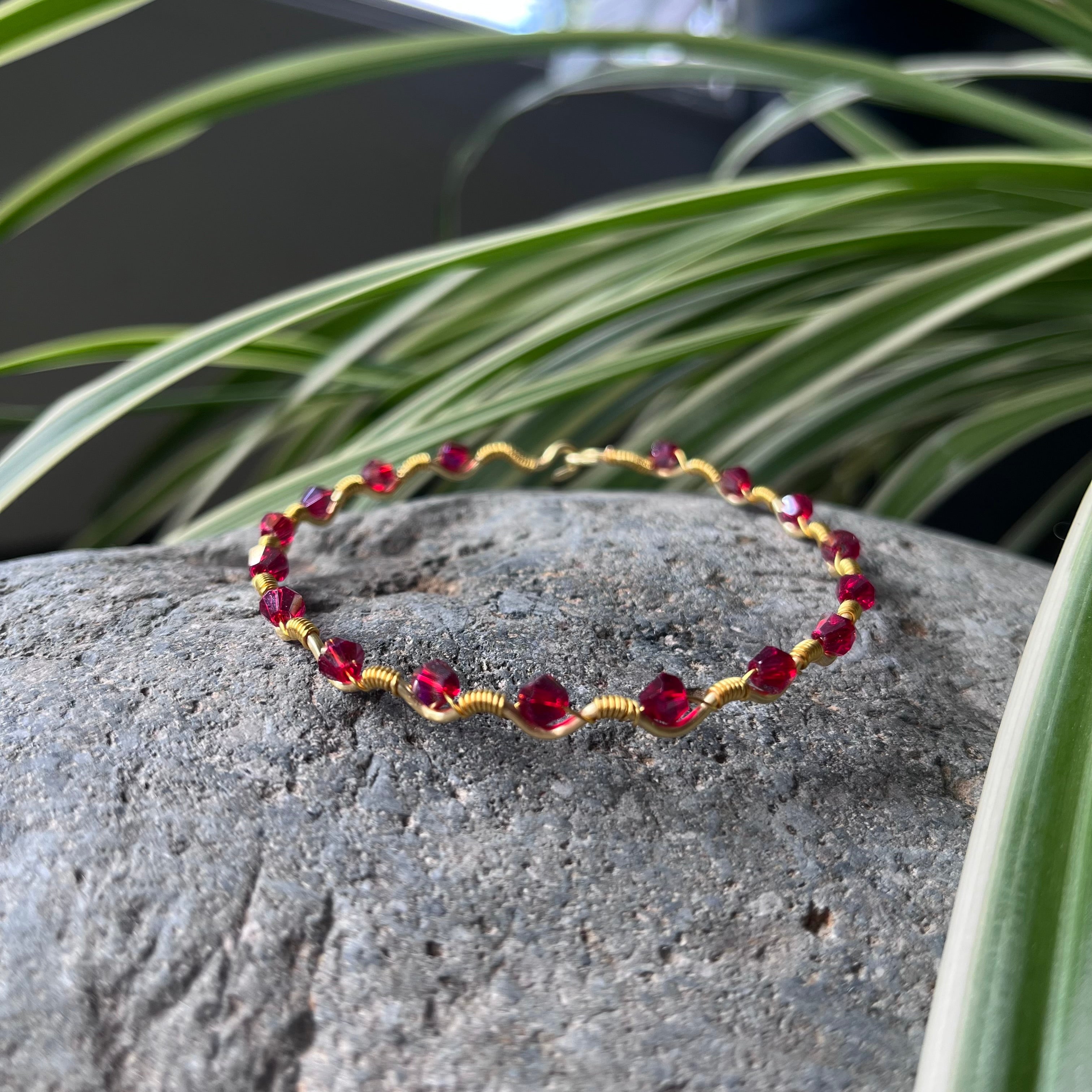 Handmade Gold Wire Glass Bead Bangle