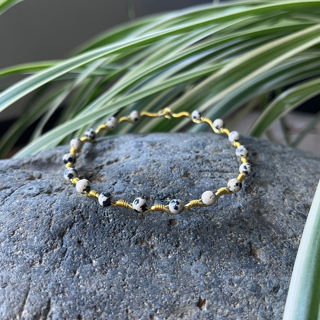 Handmade Gold Wire Dalmation Jasper Bangle