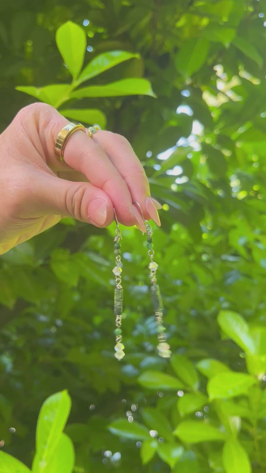 Handmade Green Moss Agate Dangling Earrings