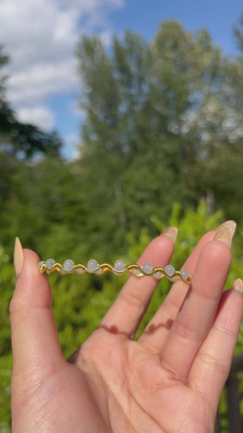 Handmade Gold Wire Grey Blue Jade Bangle