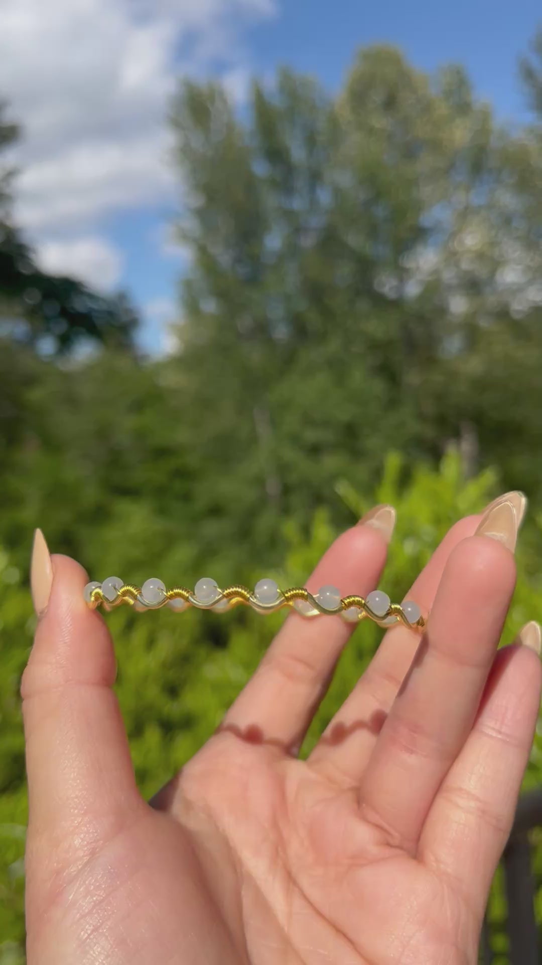 Handmade Gold Wire Grey Blue Jade Bangle