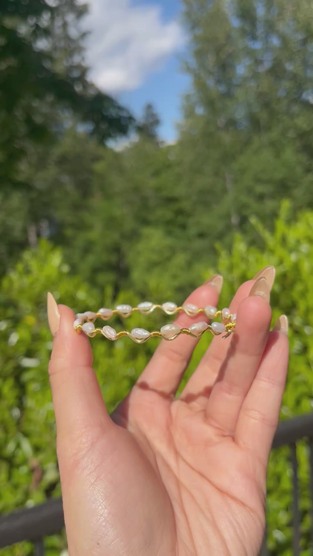 Handmade Gold Wire Pearl Bangle