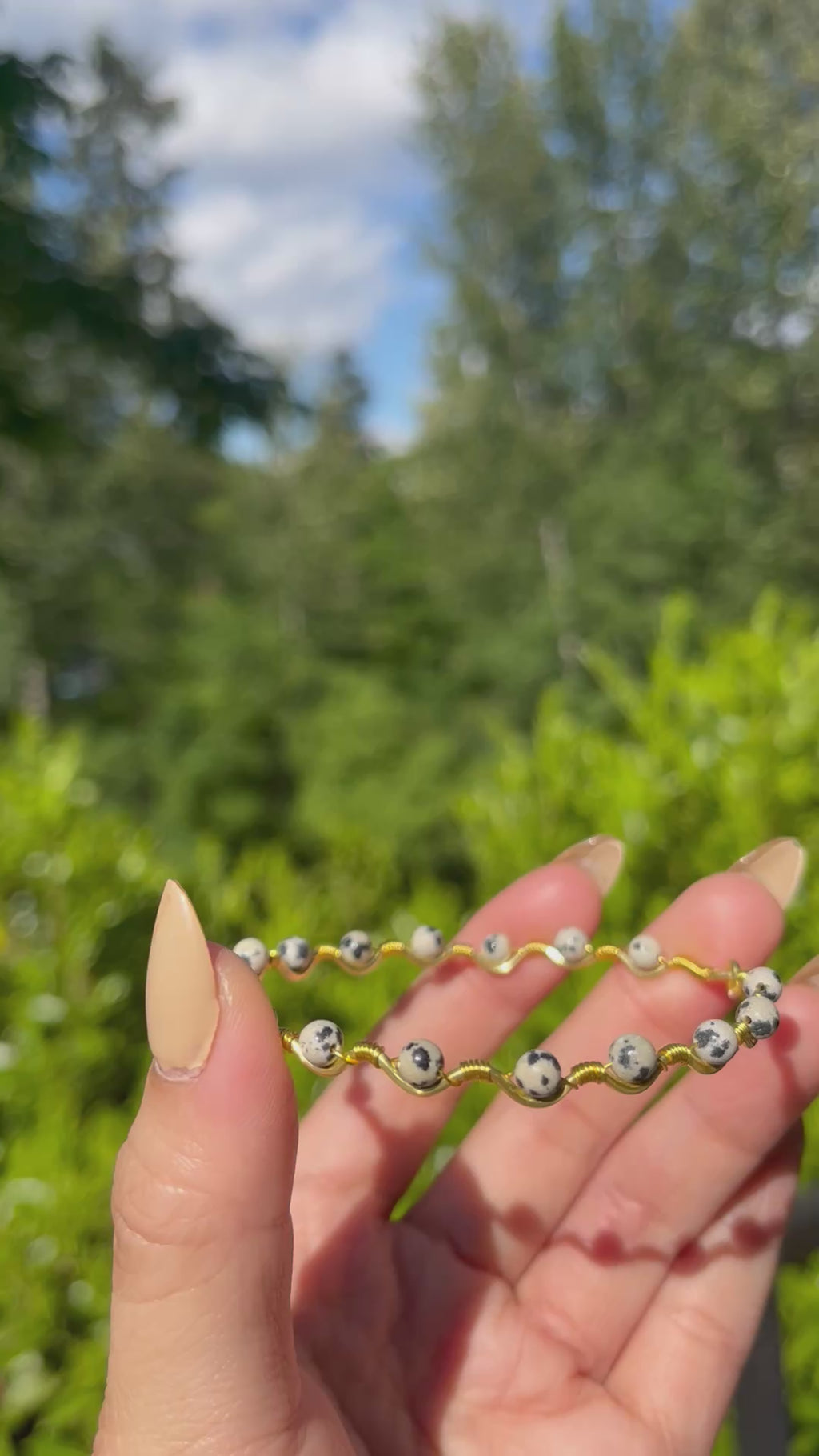 Handmade Gold Wire Dalmation Jasper Bangle