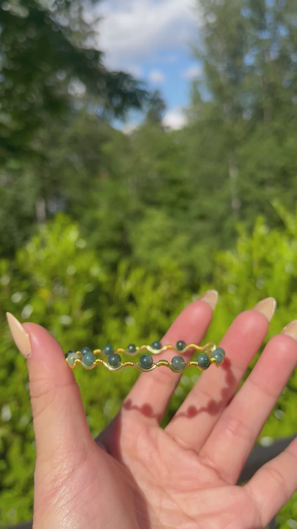 Handmade Gold Wire Green Moss Agate Bangle