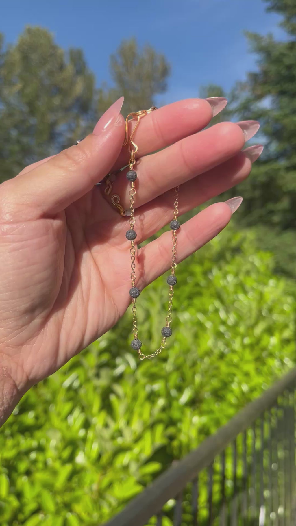 Handmade Gold Chain Lava Rock Anklet